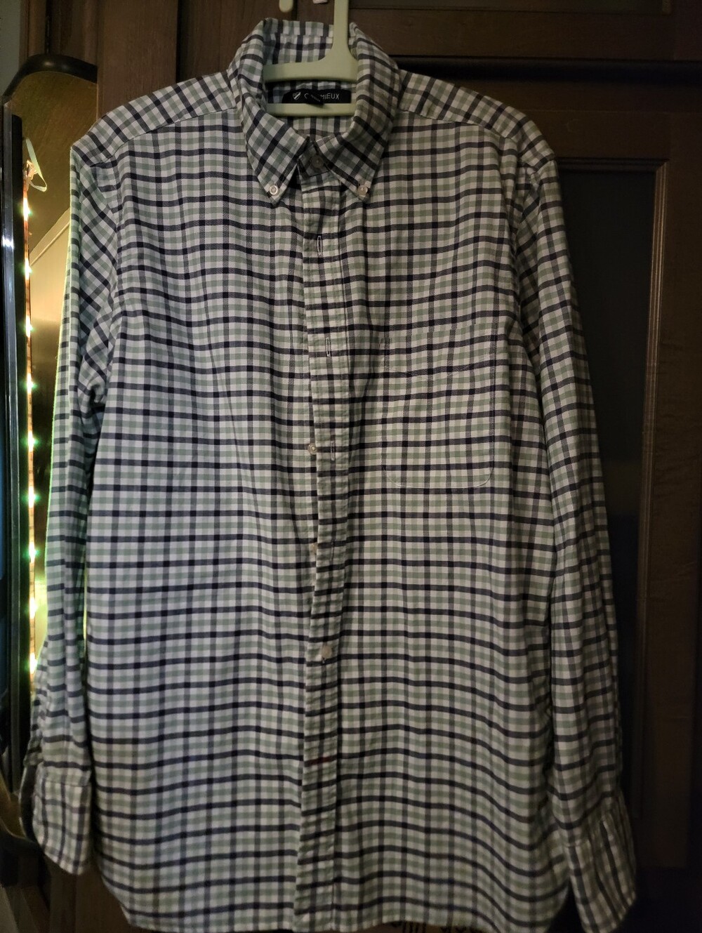 Cremieux Men's Button-Down Plaid Shirt - Blue and White-size Medium